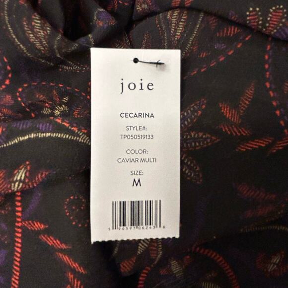 JOIE Cecarina Long Sleeve V-neck Tassel Silk Top caviar multi-Size M‎ - Picture 6 of 6